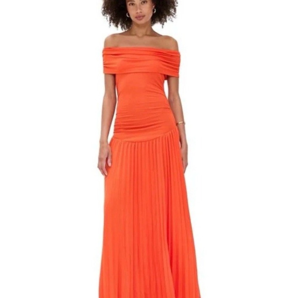 Lioness Field of Dreams Maxi Dress Women XS Orange Pleated Minimalist Bodycon